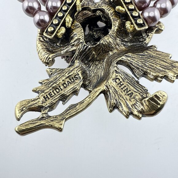 Heidi Daus Necklace Purple Blooming Rose Crystal Pearl Flower Triple Strand - Picture 13 of 13